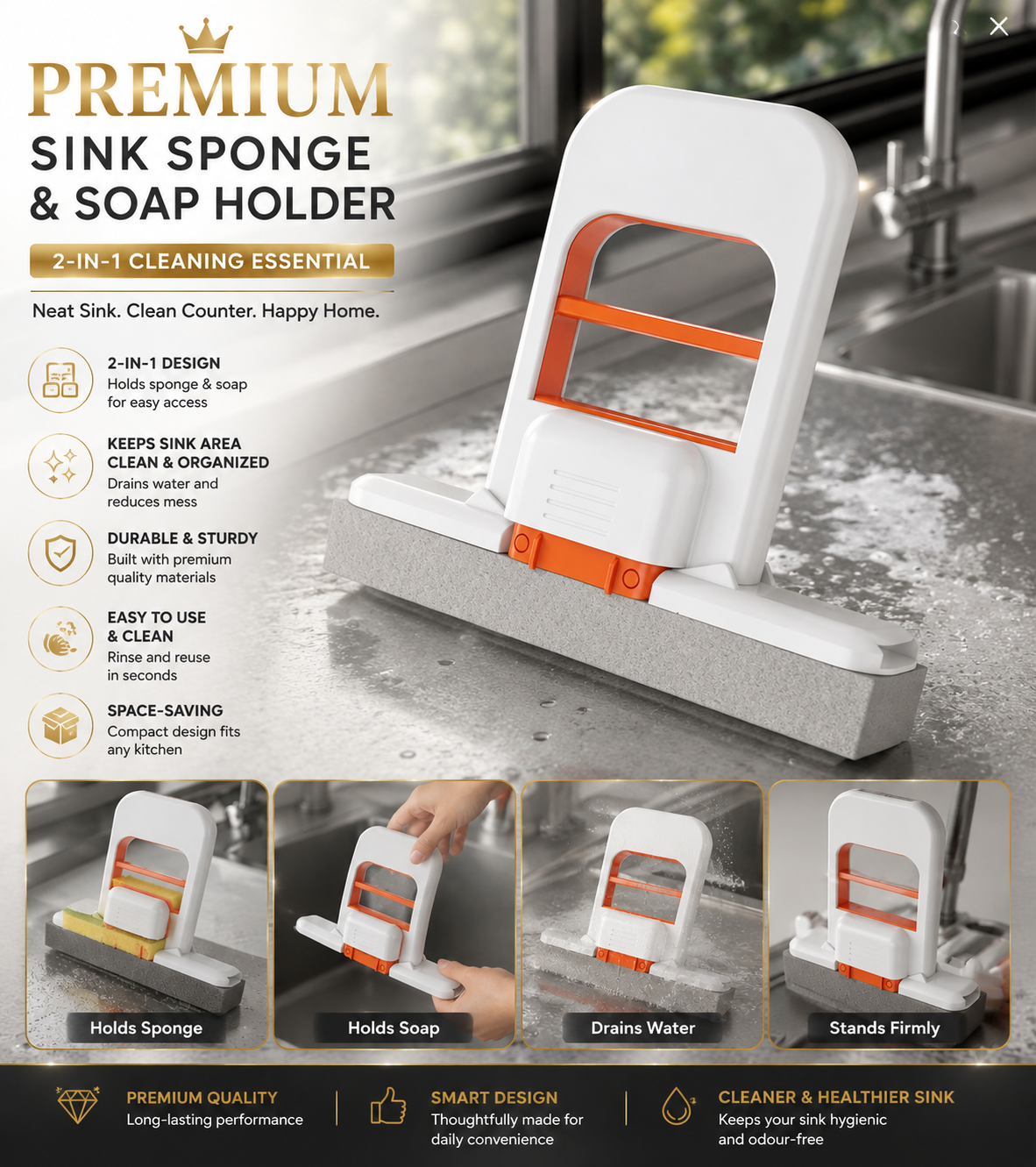 2-in-1 Kitchen Sink Sponge & Soap Holde